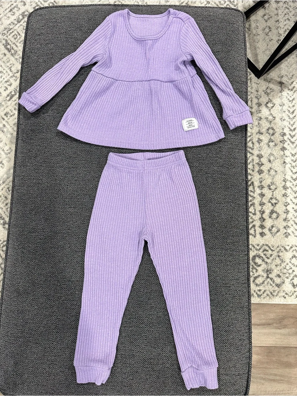 Classic Lavender Ribbed Two-Piece One-Piece Set for Kids